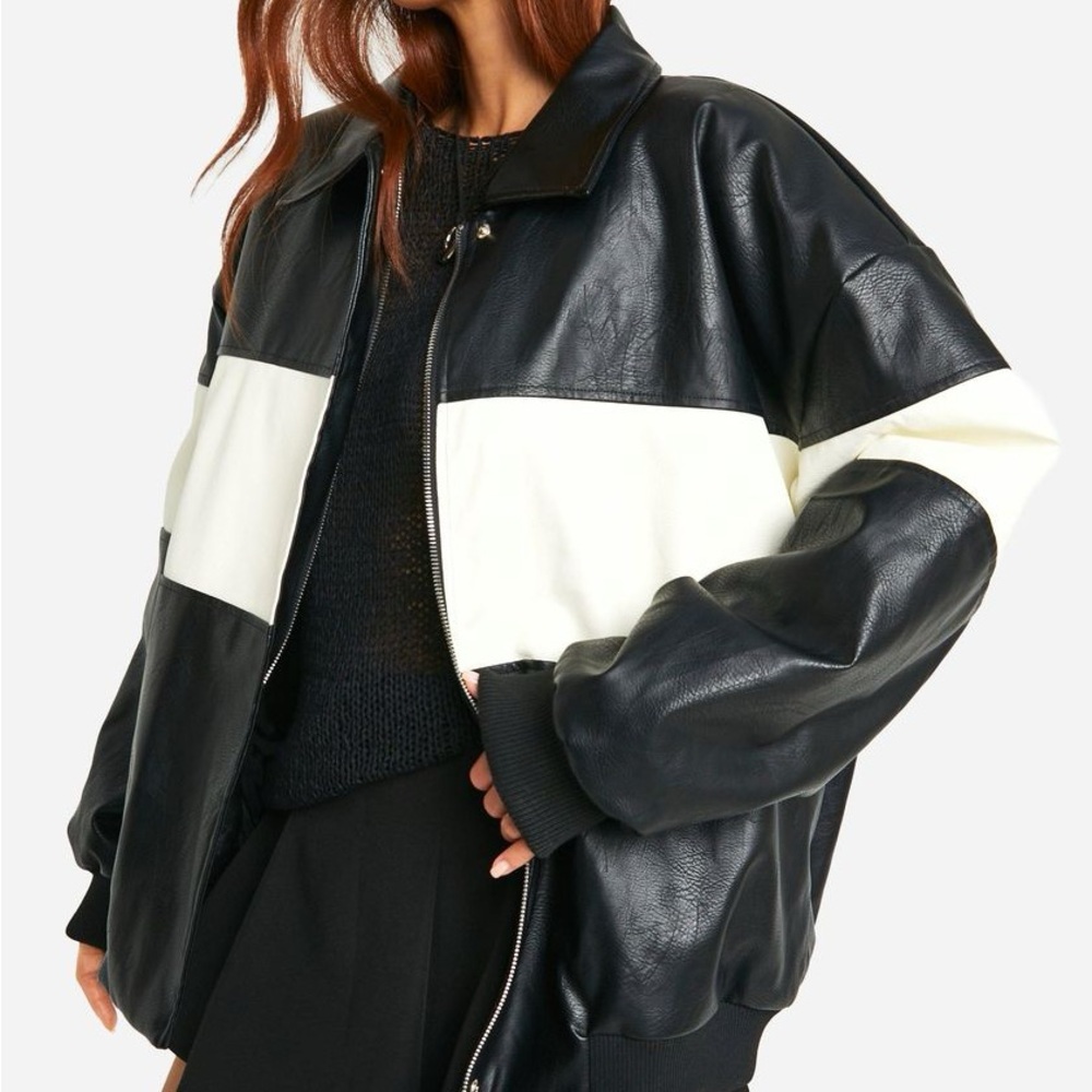 Boohoo Black and White Bomber Jacket